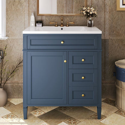 30" Bathroom Vanity with Top Sink, Modern Bathroom Storage Cabinet with 2 Drawers and a Tip-out Drawer, Single Sink Bathroom Vanity