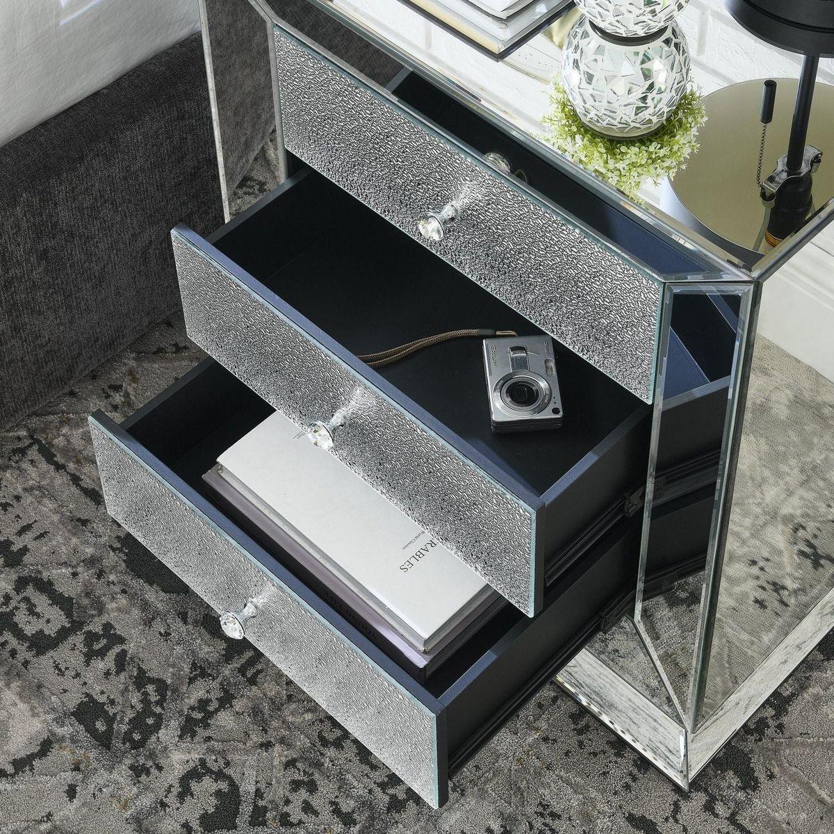 Classic bedroom elegant bedside table, 1 piece of 3 drawer mirrored bedside table