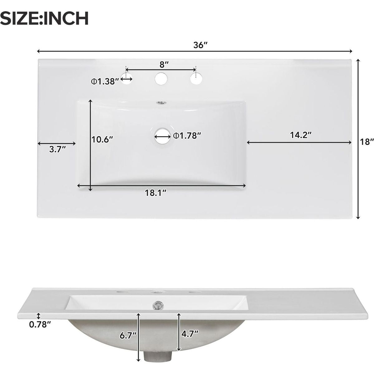 36" White Bathroom Vanity with Ceramic Sink Combo, Abundant Storage Cabinet -2 Soft-close doors and 5 drawers