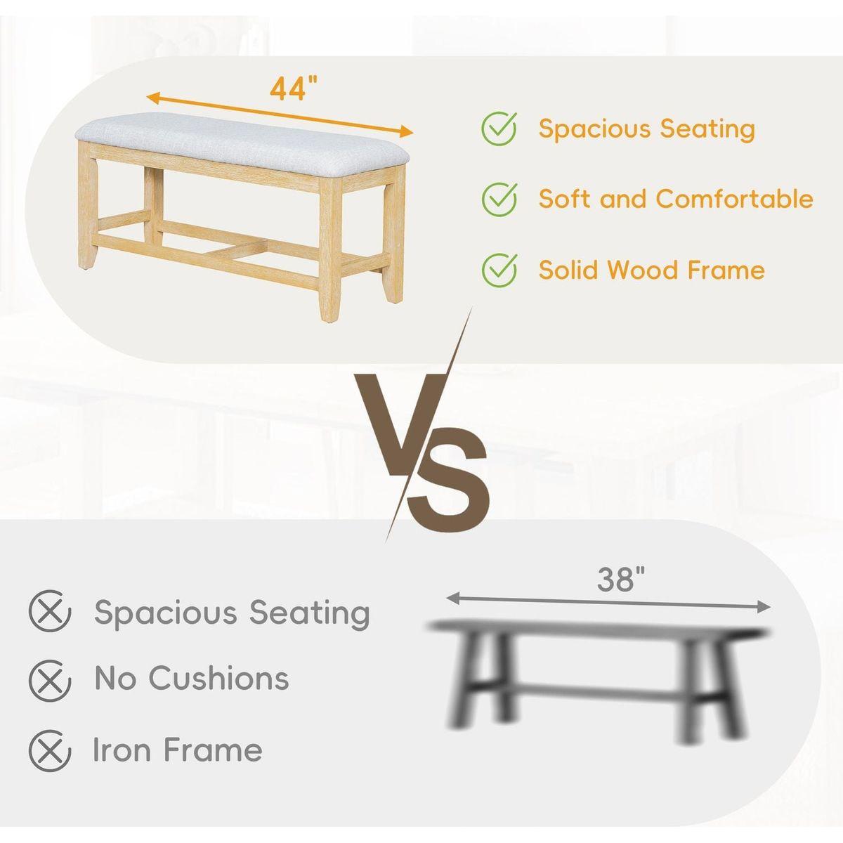 Farmhouse 76inch 6-Piece Extendable Dining Table Set Trestle Kitchen Table Set with 18inch Removable Leaf and Upholstered Dining Chair and Bench for Dining Room, Natural