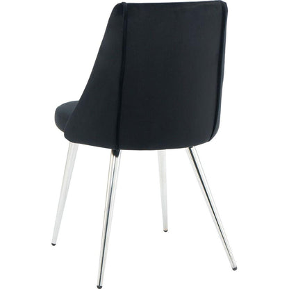 Modern simple velvet black dining chair home bedroom stool back dressing chair student desk chair chrome metal legs(set of 4)