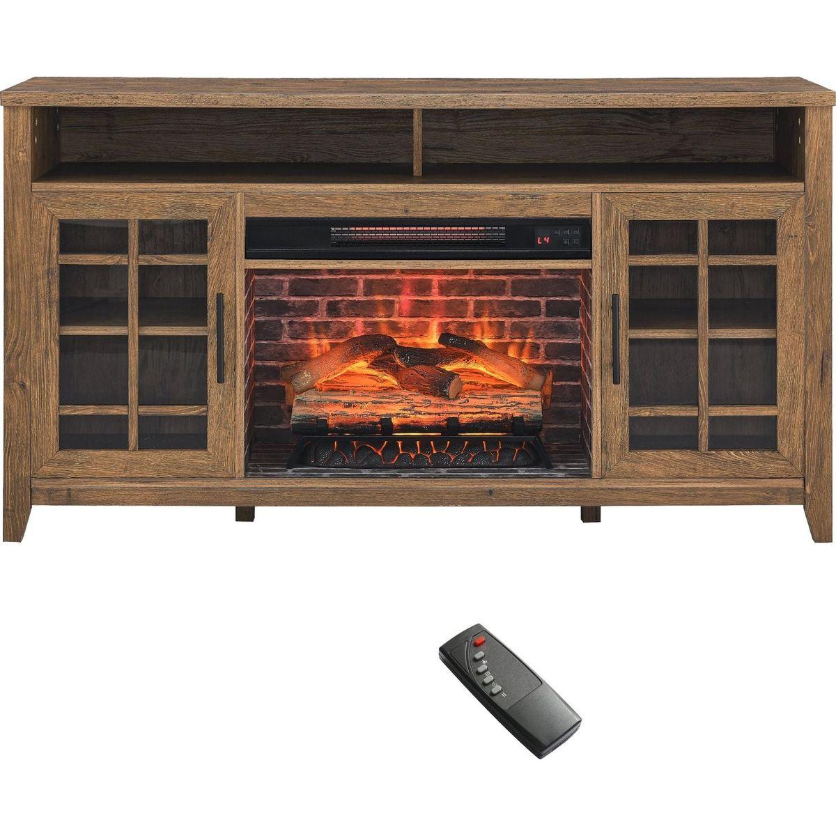 55 inch TV Media Stand with Electric Fireplace KD Inserts Heater,Reclaimed Barnwood Color