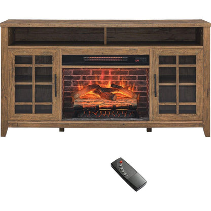 55 inch TV Media Stand with Electric Fireplace KD Inserts Heater,Reclaimed Barnwood Color