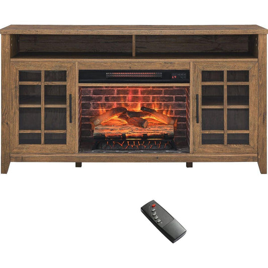 55 inch TV Media Stand with Electric Fireplace KD Inserts Heater,Reclaimed Barnwood Color