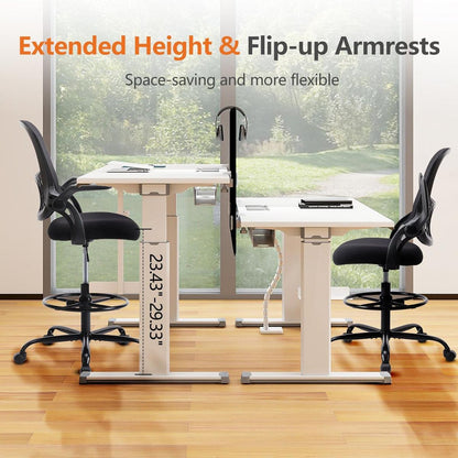 Drafting Tall Office Chair Ergonomic High Desk Chair with Flip-up Armrests