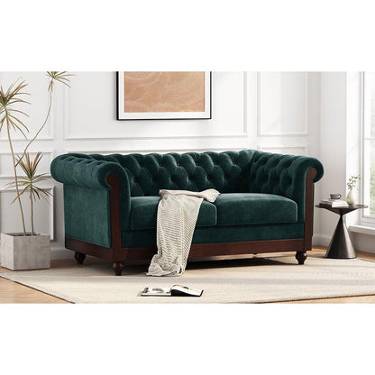 VIVALUX 59.44" Chesterfield Velvet Loveseat Sofa,2-Person Rolled Arm Dutch Plush Upholstered Sofa Couch with Tufted Button for Living Room, Bedroom, Small Places,Forest Green