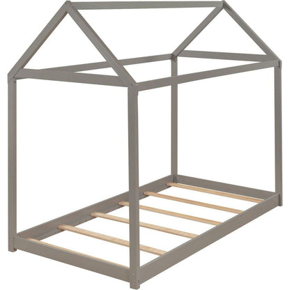 Twin Size Wooden House Bed, Gray(New)