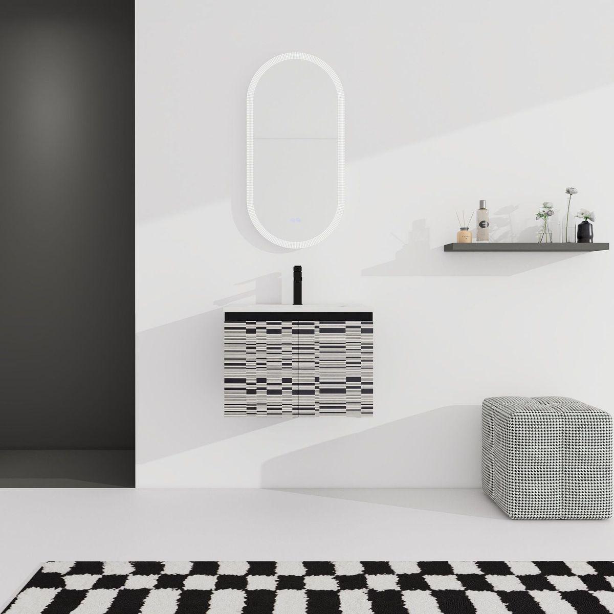 24" Floating Wall-Mounted Bathroom Vanity With Ceramics Sink & Soft-Close Cabinet Door, KD-Package