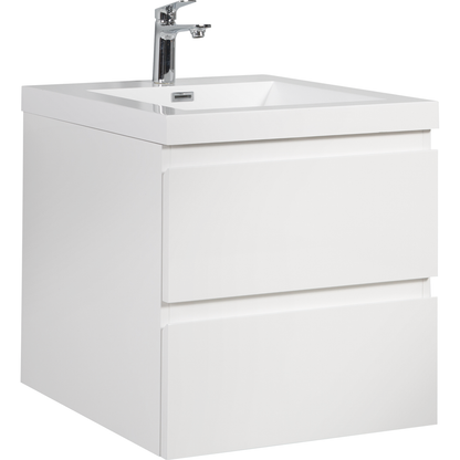 24" Floating Bathroom Vanity with Sink, Modern Wall-Mounted Bathroom Storage Vanity Cabinet with Resin Top Basin and Soft Close Drawers, Glossy White