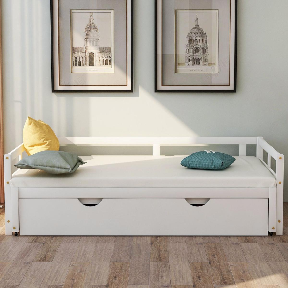 Extending Daybed with Trundle, Wooden Daybed with Trundle, White