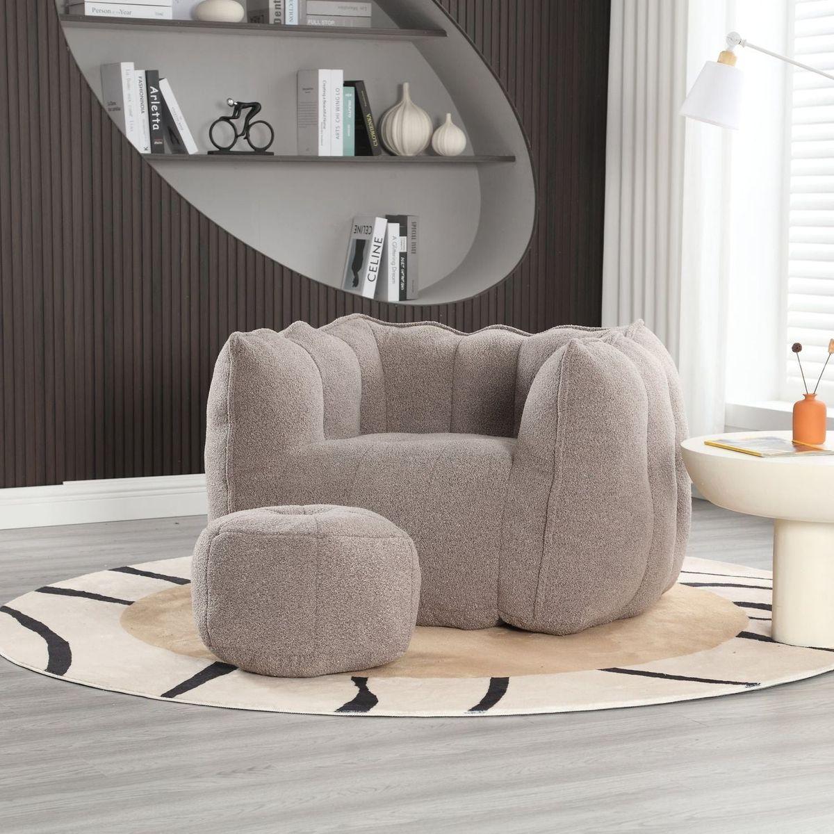 Soft Bean Bag Chair with High Resilient Foam(Chips)for living room and bedroom,Comfortable Square Lazy Sofa with Footstool, Cover for Adults to Gaming, Reading, and Watching TV - Streamdale Furniture