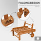 Outdoor Folding Chaise Lounge Chair Recliner with Wheels, Acacia Wood Frame - Teak Color