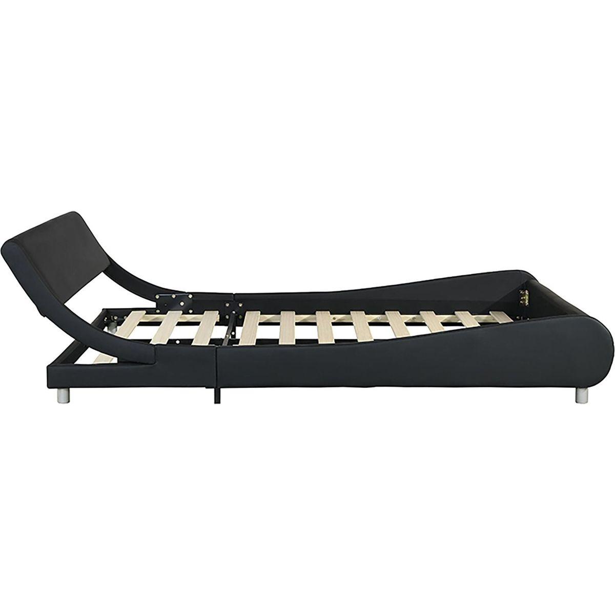 Faux Leather Upholstered Platform Bed Frame,LED lighting with remote controller and APP,Curve Design,Wood Slat Support,No Box Spring Needed,Easy Assemble,Queen Size,Black