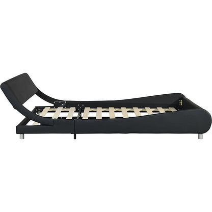 Faux Leather Upholstered Platform Bed Frame,LED lighting with remote controller and APP,Curve Design,Wood Slat Support,No Box Spring Needed,Easy Assemble,Queen Size,Black