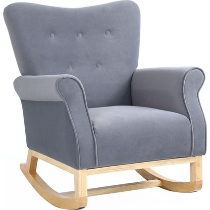Modern Rocking Chair, Upholstered Accent Chair for Nursery, Playroom, Bedroom and Living Room, Small Contemporary Rocker, Kids Cushioned Arm Chair, Grey