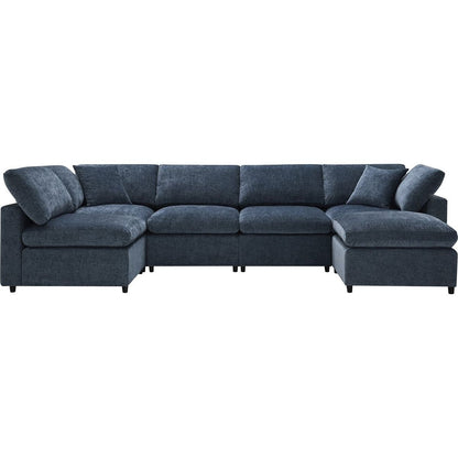 130x65" Modern Modular Cloud Sofa Bed, 6 Seat Chenille Sectional Couch Set with Ottoman,Free Combination,Convertible U Shaped Sleeper Sofa for Living Room, Apartment, 3 Colors