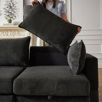 113.5" Modular Sectiona Corduroy Sofa, Sectional Couches for Living Room U Shaped Sectional Couch with Storage Ottoman, 6 Seats Convertible Sectionals with Chaise