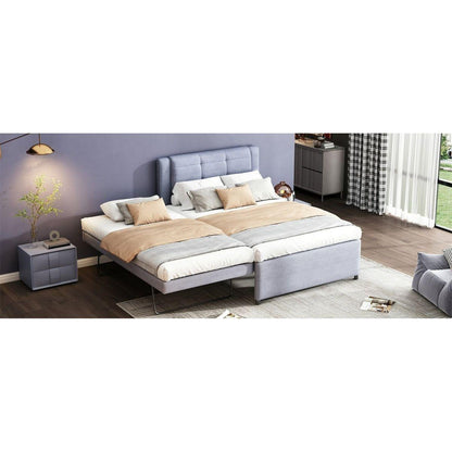 Full Size Upholstery platform bed with Trundle,Trundle can be flat or erected, Gray