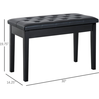 Piano Bench, Duet Piano Chair with Faux Leather Padded Cushion and Wooden Frame, Button Tufted Keyboard Bench, Black