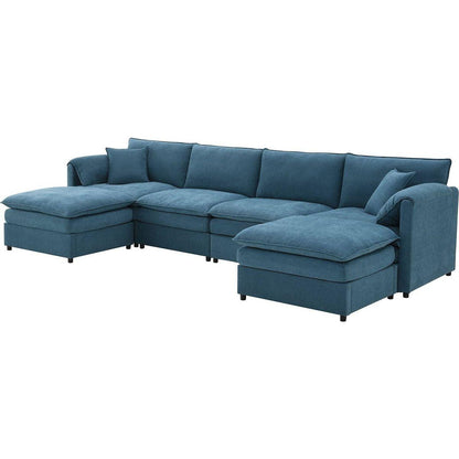 134x66" Chenille Modular Sectional Sofa,U Shaped Cloud Couch Set with Double Cushions, 6 Seat Sleeper Sofa Bed with Ottomans,Oversized Indoor Furniture for Living Room, 3 Colors