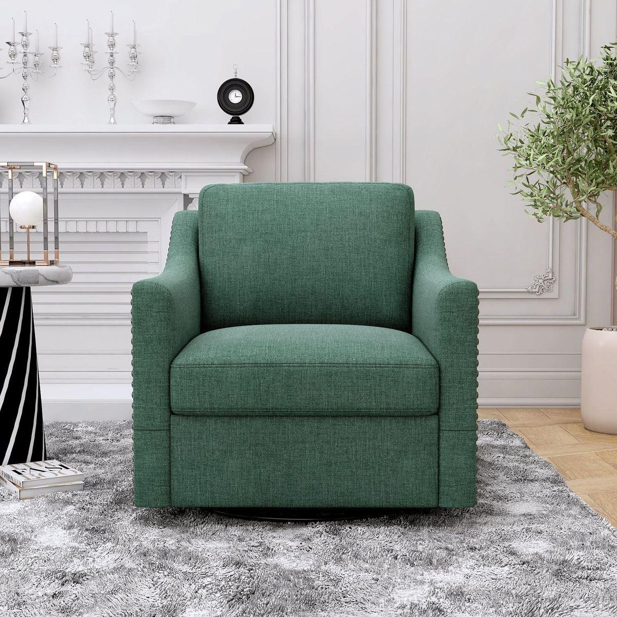 360 Degree Swivel Armchair Cotton linen skin-friendly fabric Ergonomic design Brass nail decorative armchair Living room chairs Bedroom chairs Living room chairs Black legs Suitable for indoor homes