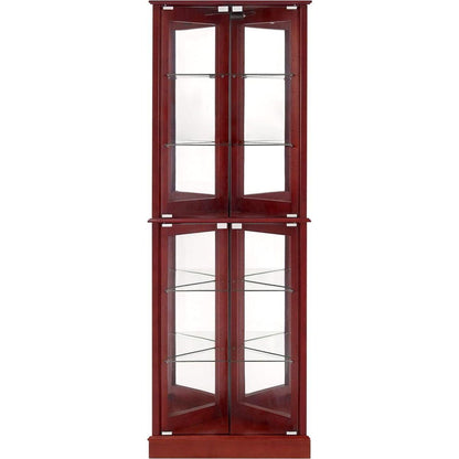 Corner Curio Dispaly Cabinet with Lights, Adjustable Tempered Glass Shelves, Mirrored Back,Cherry