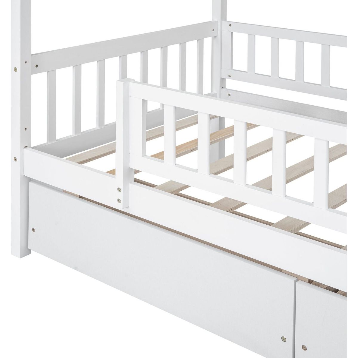 Twin Size Wooden House Bed with Two Drawers, White