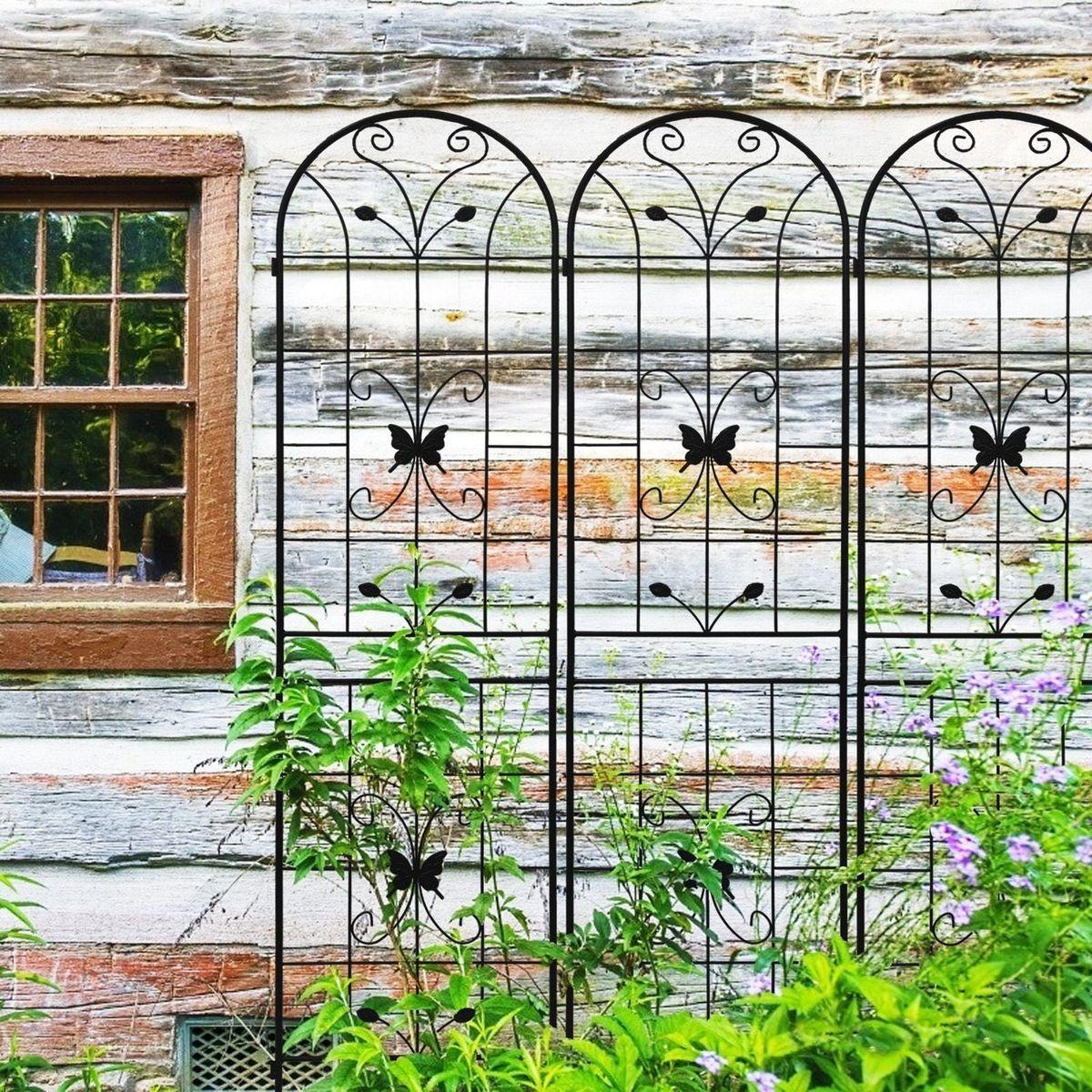 4 Pack Metal Garden Trellis 86.7" x 19.7" Rustproof Trellis for Climbing Plants Outdoor Flower Support Black