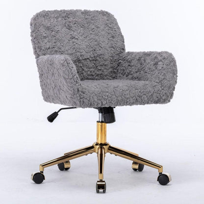 Office Chair,Artificial rabbit hair Home Office Chair with Golden Metal Base,Adjustable Desk Chair Swivel Office Chair,Vanity Chair(Gray)
