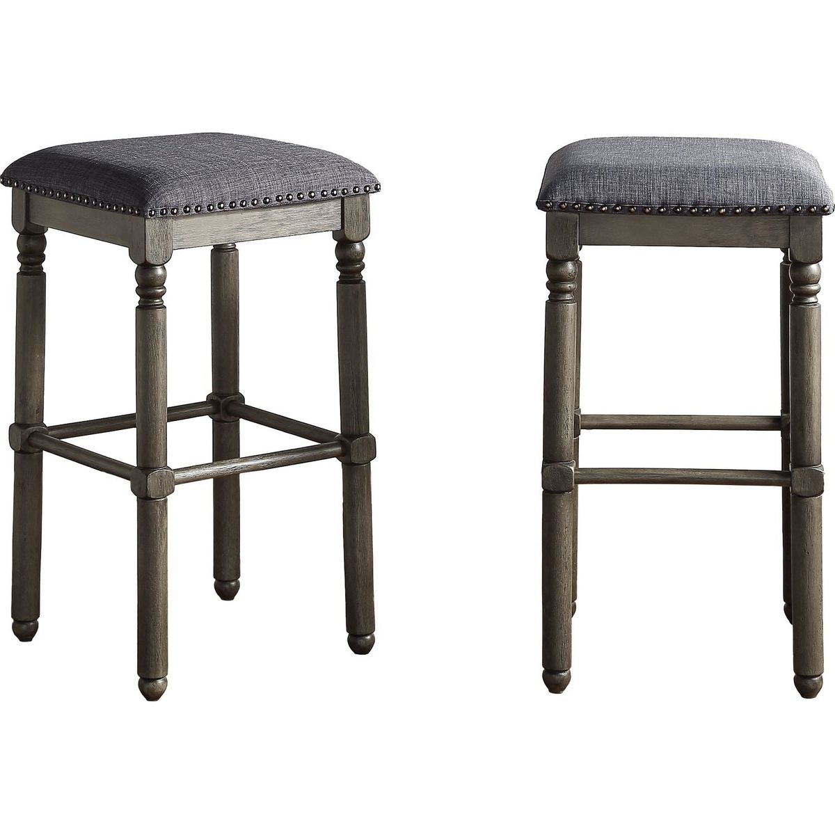 Arnhem Wood Upholstered Swivel Bar Stools, Set of 2, Grey