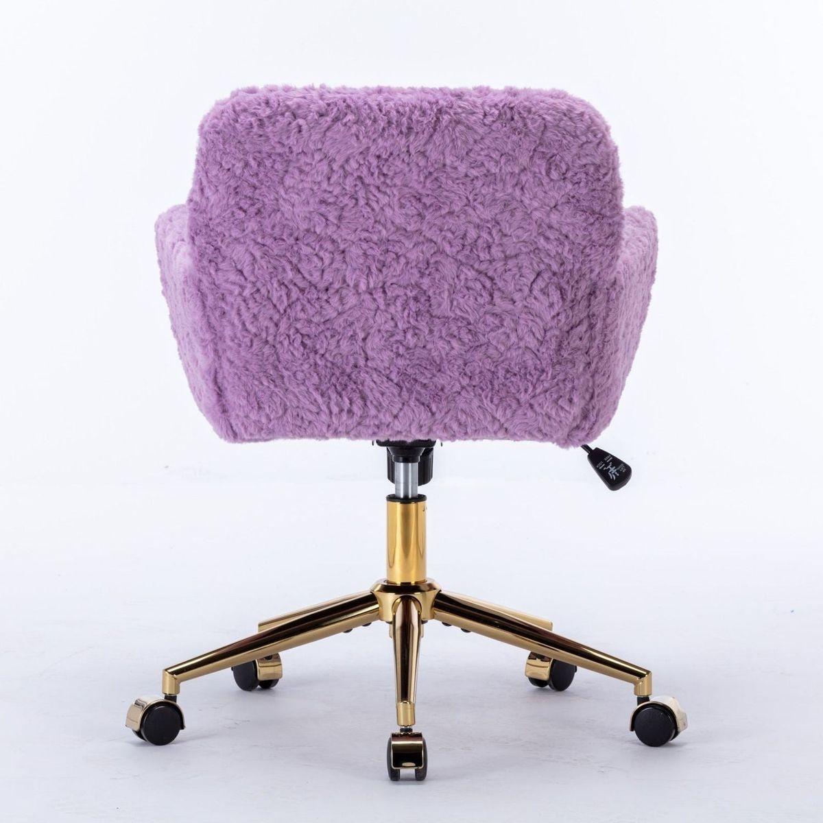 Office Chair,Artificial rabbit hair Home Office Chair with Golden Metal Base,Adjustable Desk Chair Swivel Office Chair,Vanity Chair(Violet) - Streamdale Furniture