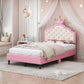 Twin Size Lovely Crown Fantasy PU Leather Princess Bed with Tufted Headboard, Pink+Cream