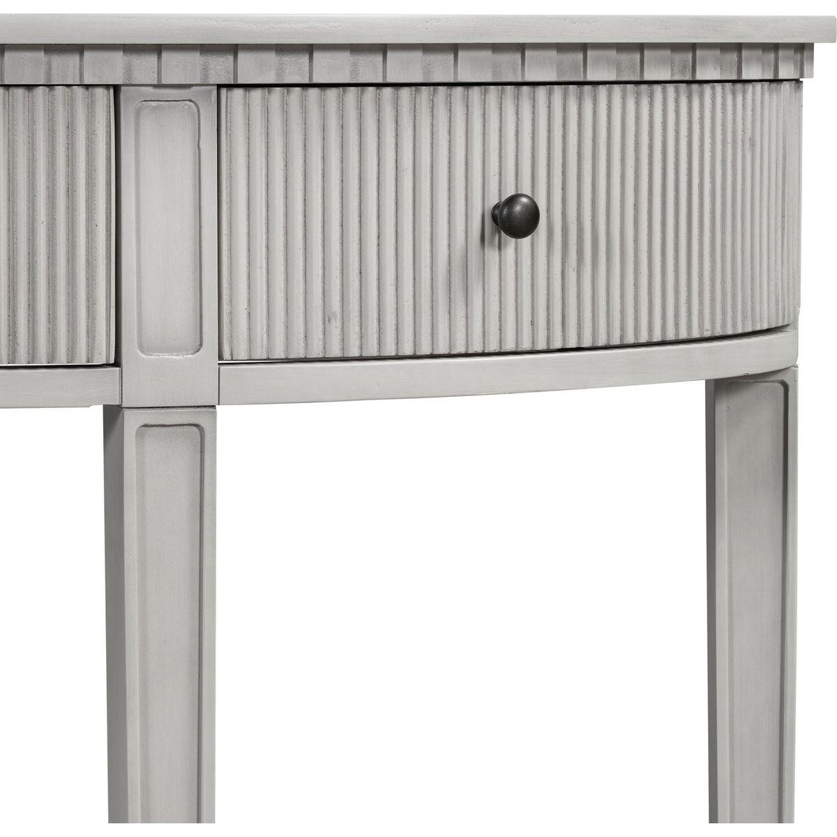 Distinctive Features of Pine Veneer Console Table with Vertical Stripe Drawer Fronts and Four Legs
