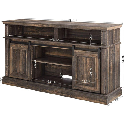 Media Console Table with Storage Cabinet, Mid Century style Entertainment TV Table, Multipurpose Sliding Door TV Cabinet Large Storage Space, 58.11"Wx15.79"Dx32.36"H Antique brown