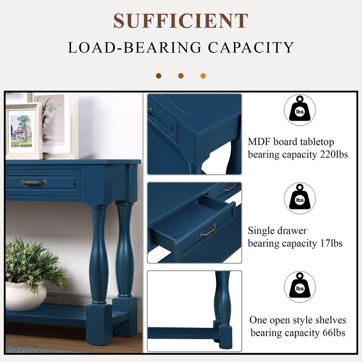 63inch Long Wood Console Table with 3 Drawers and 1 Bottom Shelf for Entryway Hallway Easy Assembly Extra-thick Sofa Table(Navy Blue)