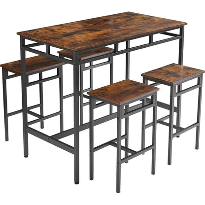 Bar table set 5PC Dinging table set with high stools, structural strengthening, industrial style. Rustic Brown, 43.31" L x 23.62" W x 35.43" H.