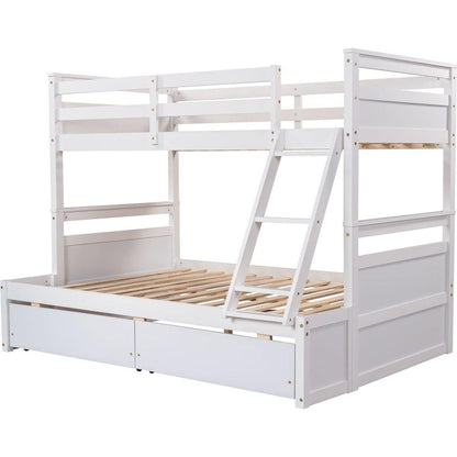 Twin over Full Bunk Bed with Storage - White