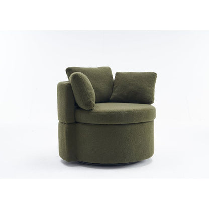 Teddy Fabric Swivel And Storage Chair With Back Cushion For Living Room,Green