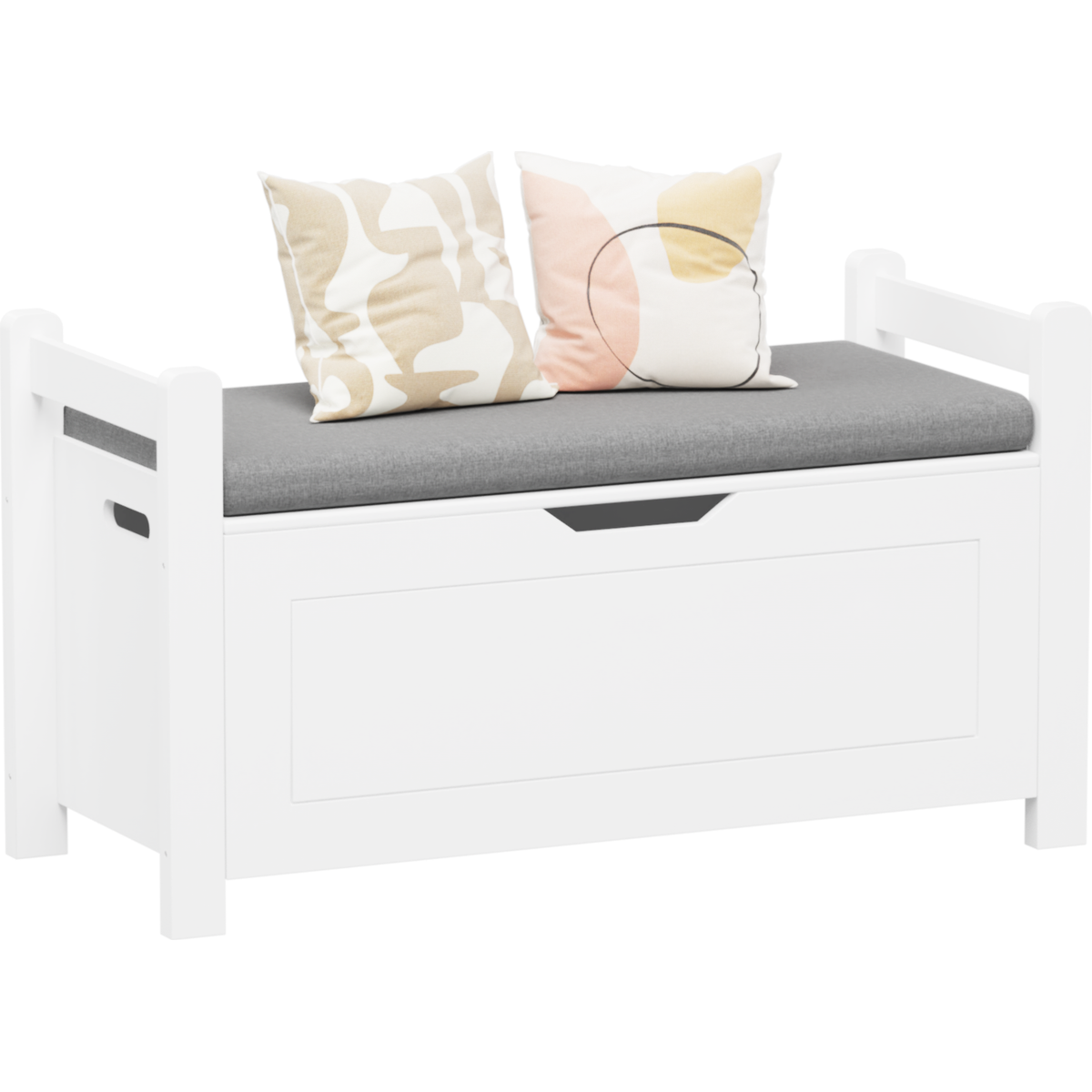 Kids Toy Box Chest, White Rubber Wood Toy Box for Boys Girls, Large Storage Cabinet with Cushion Seat Bench/Flip-Top Lid/Safety Hinge, Toy Storage Organizer Trunk for Nursery, Playroom