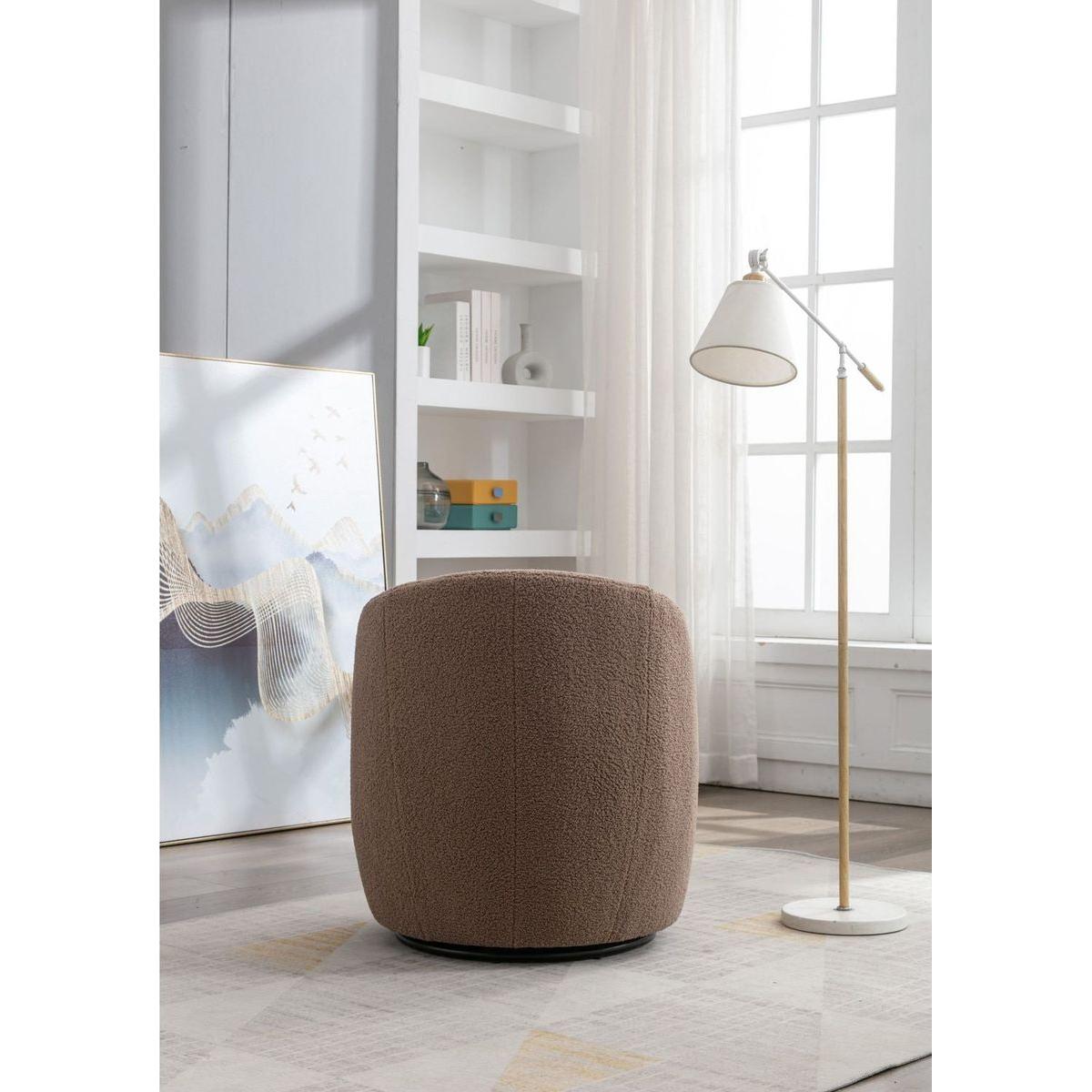 Teddy Fabric Swivel Accent Armchair Barrel Chair With Black Powder Coating Metal Ring,Coffee Brown
