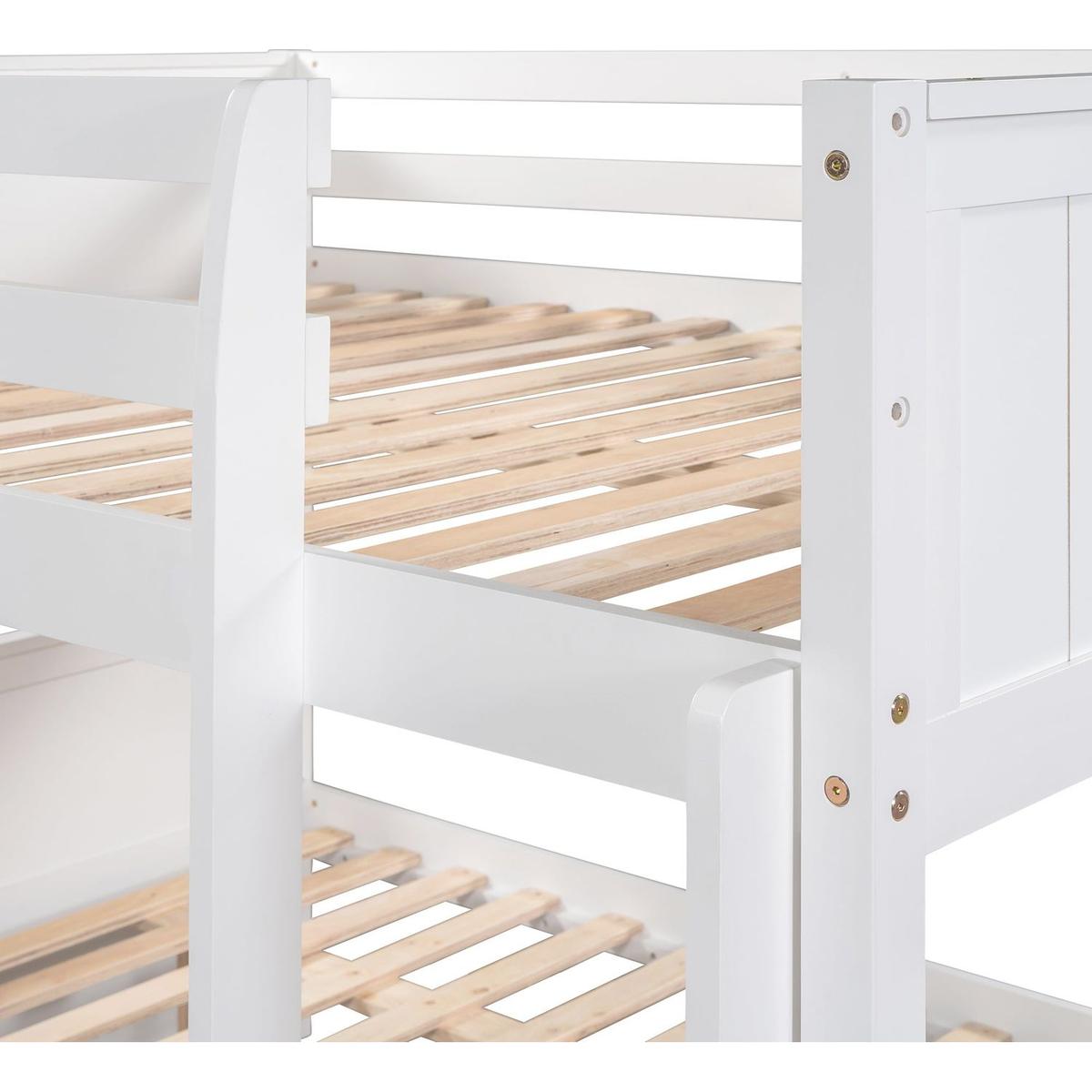 Full Over Full Bunk Bed with Twin Size Trundle, White