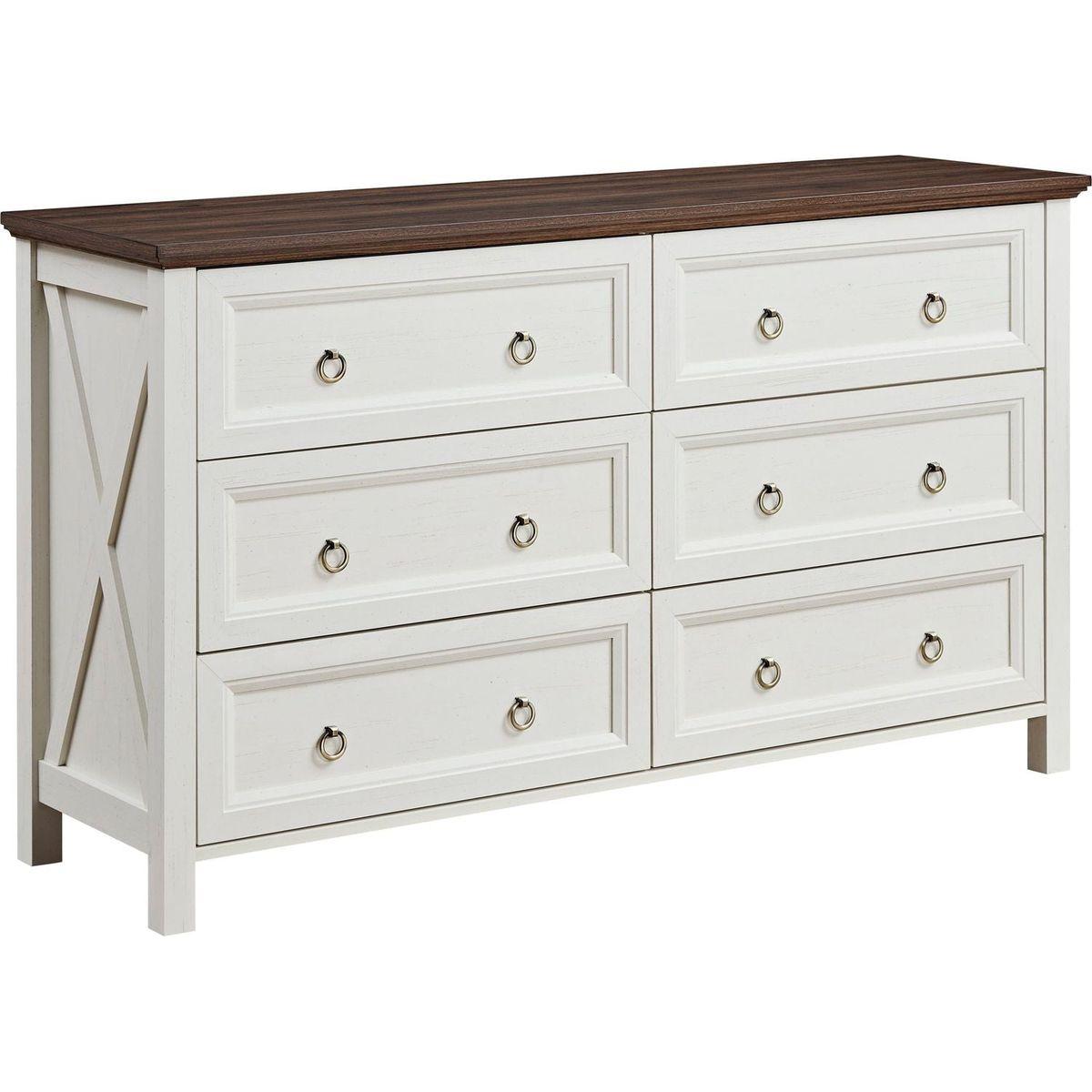 Farmhouse 6 Drawers Dresser for Bedroom, Wood Rustic Wide Chest of Drawers, Storage Dressers Organizer for Bedroom, Living Room, Hallway