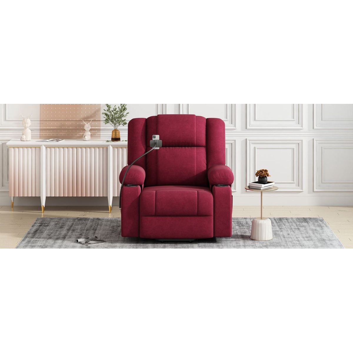 Power Lift Recliner Chair Electric Recliner for Elderly Recliner Chair with Massage and Heating Functions, Remote, Phone Holder Side Pockets and Cup Holders for Living Room, Red