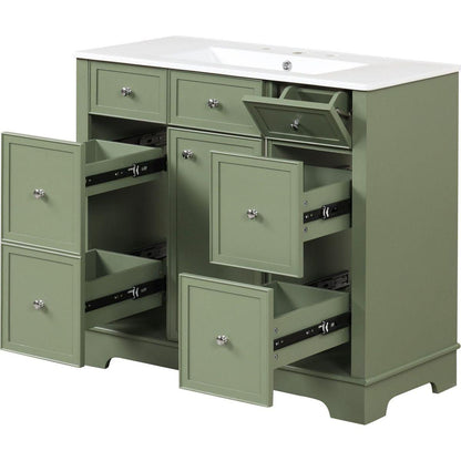 36" Bathroom Vanity with Sink, One Cabinet with Three drawers and One Flip Drawer, Solid Wood and MDF Board, Green