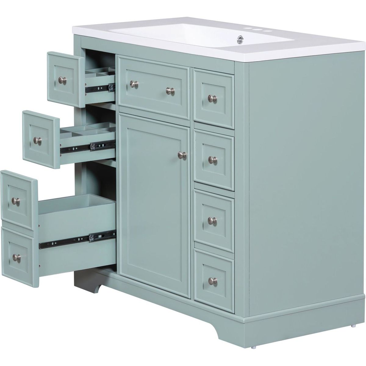 36" Bathroom Vanity with Sink Combo, One Cabinet and Six Drawers, Solid Wood and MDF Board, Green