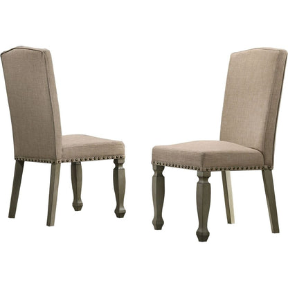 Breda Antique Gray Finish Upholstered Nailhead Dining Chair, Set of 2