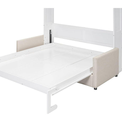 Queen Size Murphy Bed Wall Bed with Cushion, White