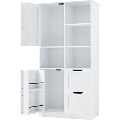 Bathroom Storage Cabinet with Doors and Drawers, Multiple Storage Space, Freestanding Style, Open Shelve, Adjustable Shelf, White