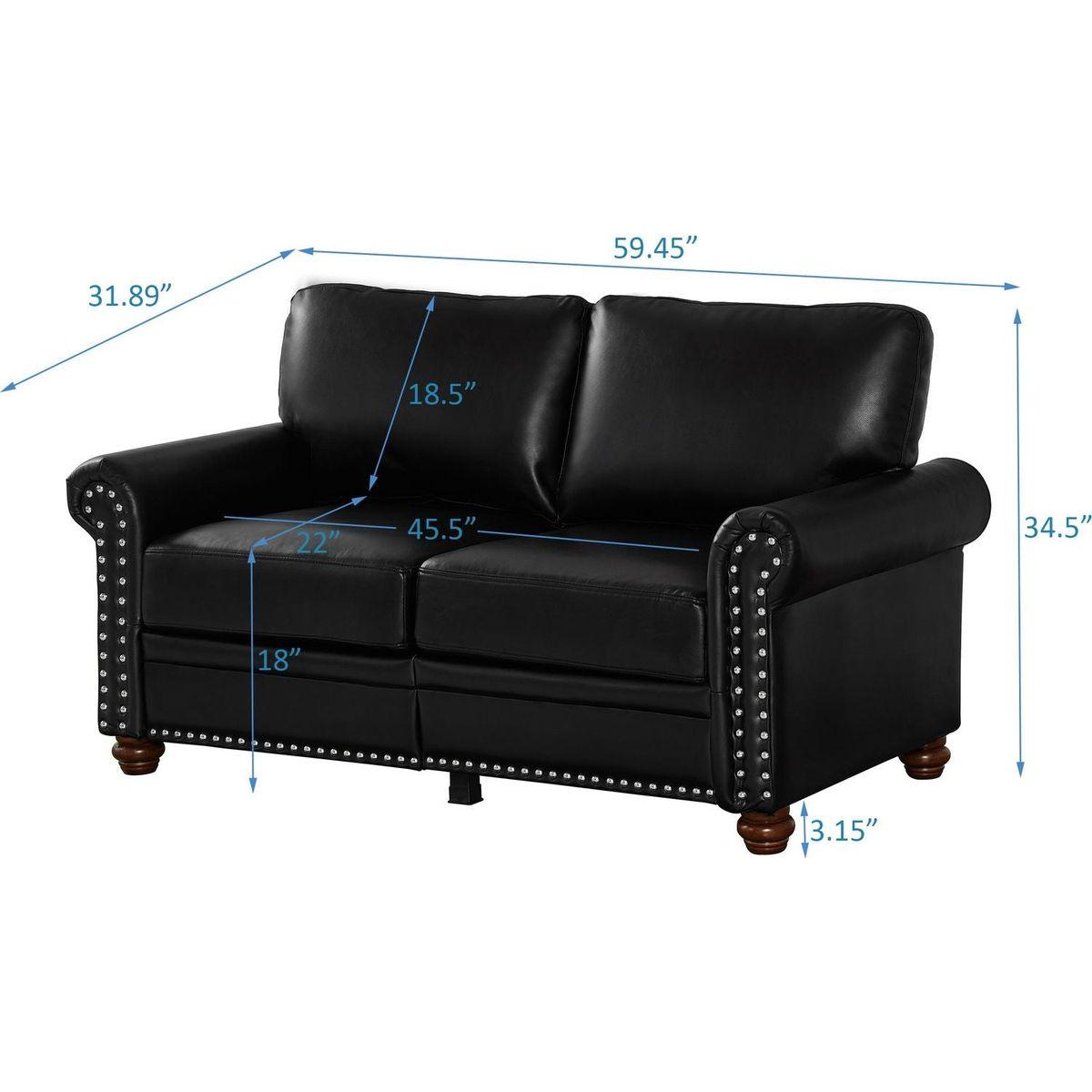 Living Room Sofa Loveseat Black Faux Leather