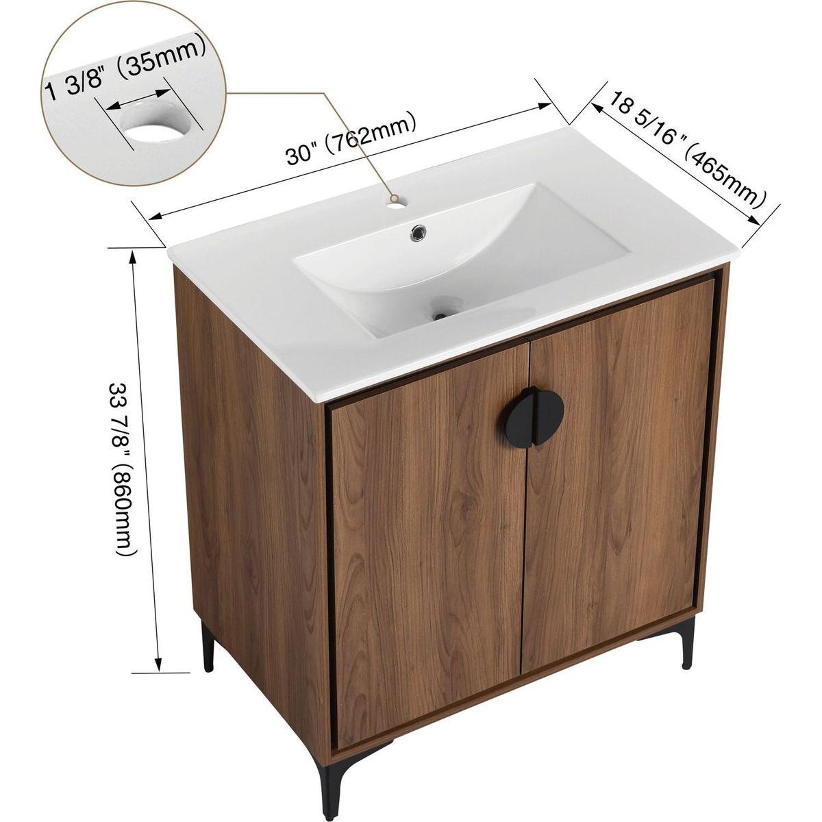 30 "Bathroom Vanity, 2 doors, Bathroom Cabinet Vanity Freestanding Cabinet Engineered Wood with sink